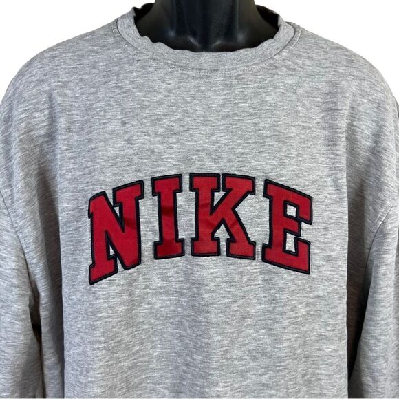 Vintage Early 00s Nike Grey Embroidered Spell Out Sweatshirt - Picture 2 of 10